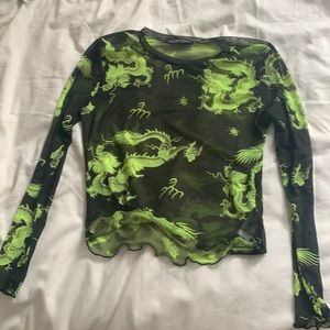 mesh neon green dragon top with lettuce trim